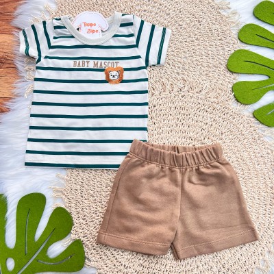 Conj. Camiseta Baby Mascot e Bermuda - Verde e Areia